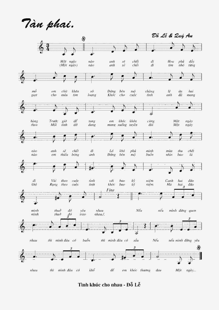 Sheet nhạc Tàn Phai